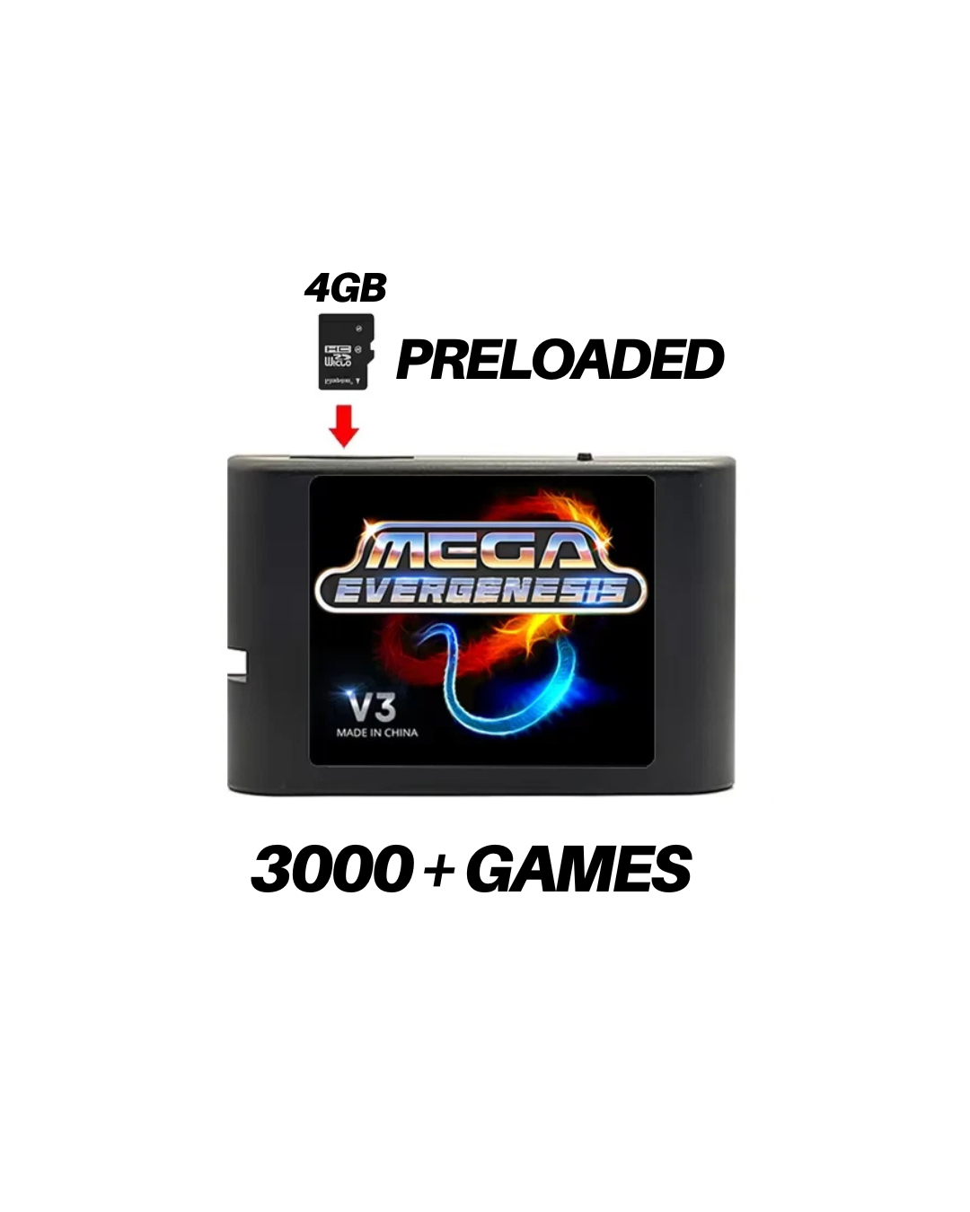 Mega EverDrive V3 Evergenesis Retro Game Cartridge with 4GB TF Card for Sega Consoles