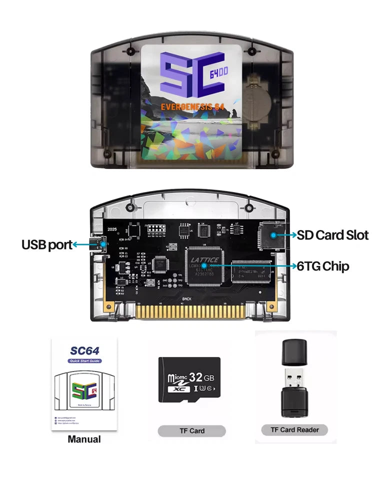 SummerCart64 Open Source Flash Cart with 8GB Micro SD Card N64DD Compatible